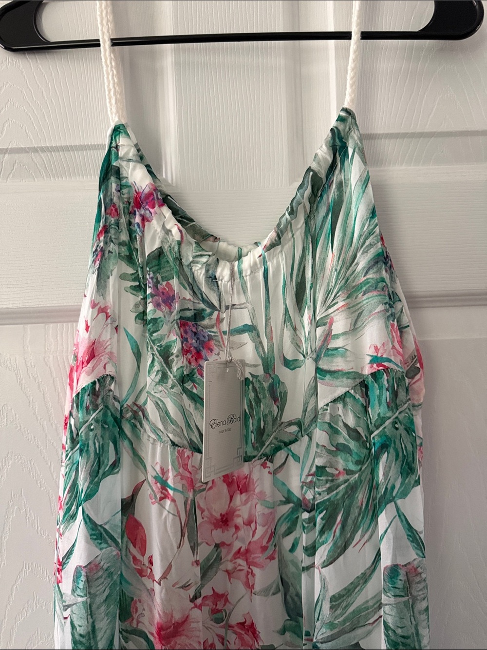Green & Pink Tropical Print Maxi Dress with Spaghetti Straps - Picture 2 of 5